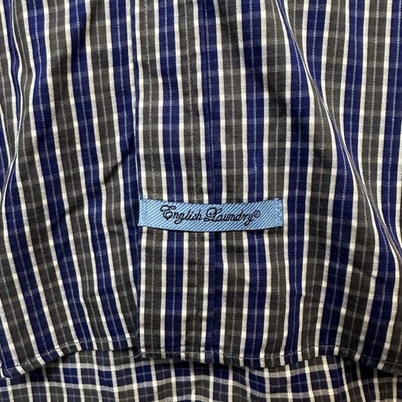 English Laundry Men's Long Sleeve Blue Checked 16 34/35 Flip Cuff Handsome - Picture 7 of 11